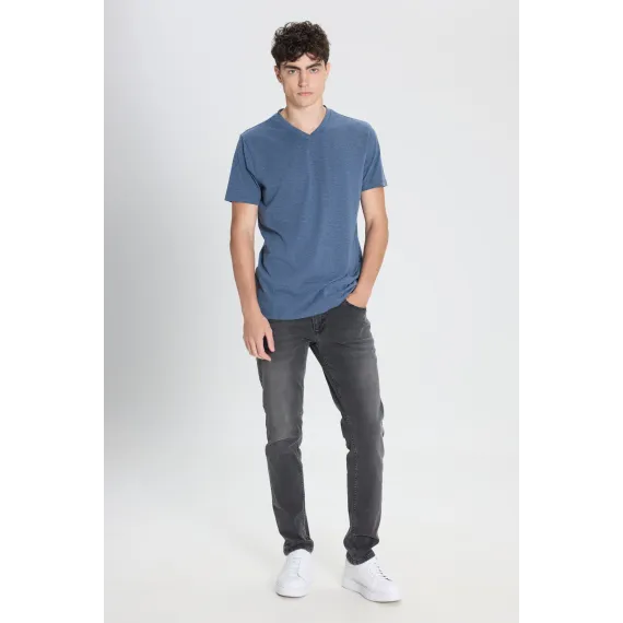 Мужская хлопковая футболка с V-образным вырезом, индиго меланж, Slim Fit, узкий крой ALTINYILDIZ CLASSICS, Reňk: Goýy gök, Ölçeg: XL, 2 image