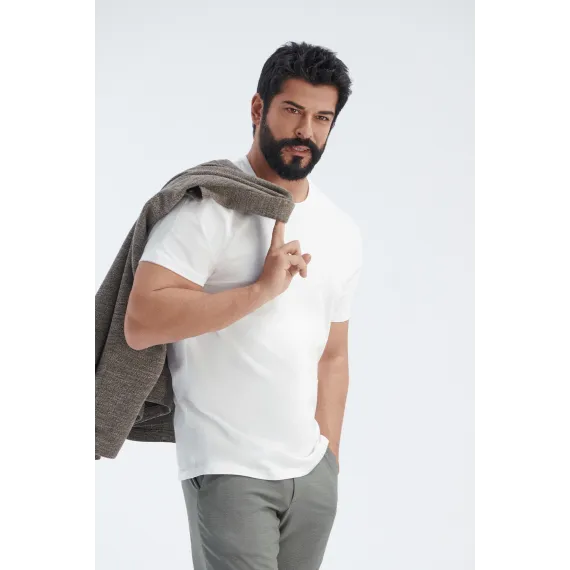 Мужская белая футболка Slim Fit с круглым вырезом, 100% хлопок ALTINYILDIZ CLASSICS, Цвет: Белый, Размер: L