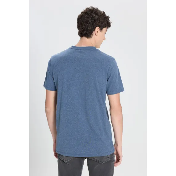 Мужская хлопковая футболка с V-образным вырезом, индиго меланж, Slim Fit, узкий крой ALTINYILDIZ CLASSICS, Reňk: Goýy gök, Ölçeg: XL, 5 image