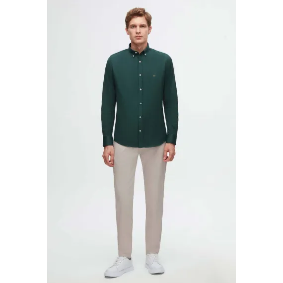 Мужская рубашка Slim Fit зеленого цвета с вышивкой, Oxford, без карманов D'S Damat, Цвет: Зеленый, Размер: S, изображение 6
