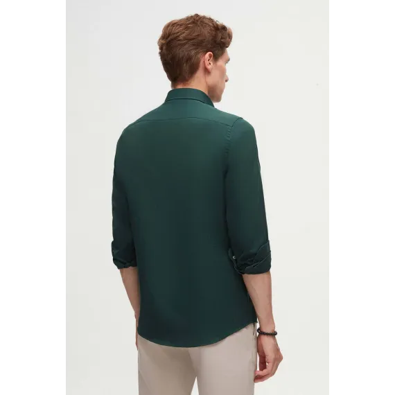 Мужская рубашка Slim Fit зеленого цвета с вышивкой, Oxford, без карманов D'S Damat, Цвет: Зеленый, Размер: S, изображение 4