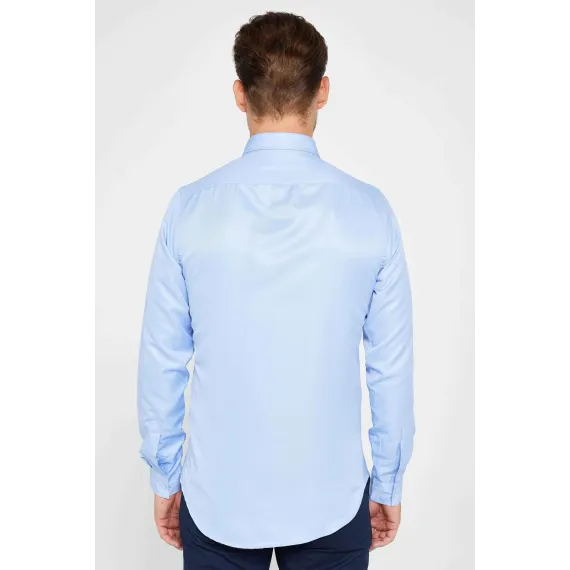 Мужская рубашка Slim Fit с длинным рукавом, без карманов, белая Tudors, Reňk: Açyk gök, Ölçeg: S, 5 image