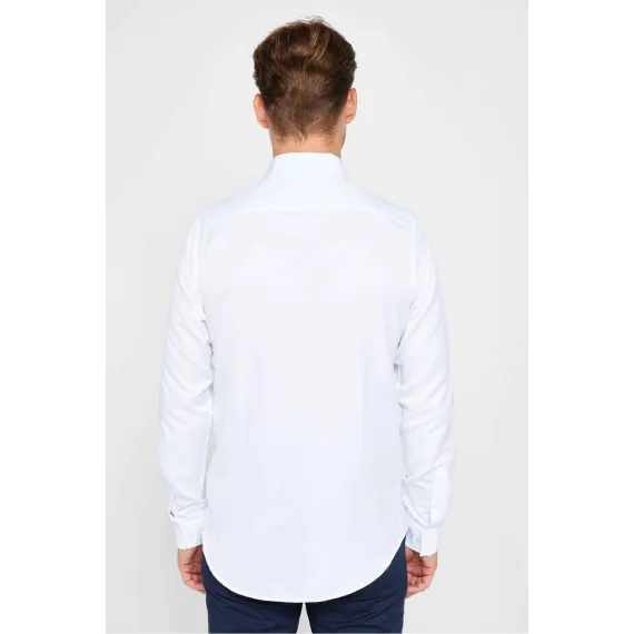 Мужская рубашка Slim Fit с длинным рукавом, без карманов, белая Tudors, Цвет: Белый, Размер: S, изображение 5