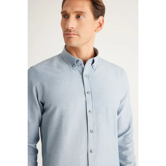Мужская рубашка Oxford серая с пуговицами на воротнике, Slim Fit ALTINYILDIZ CLASSICS, Цвет: Серый, Размер: S, изображение 3