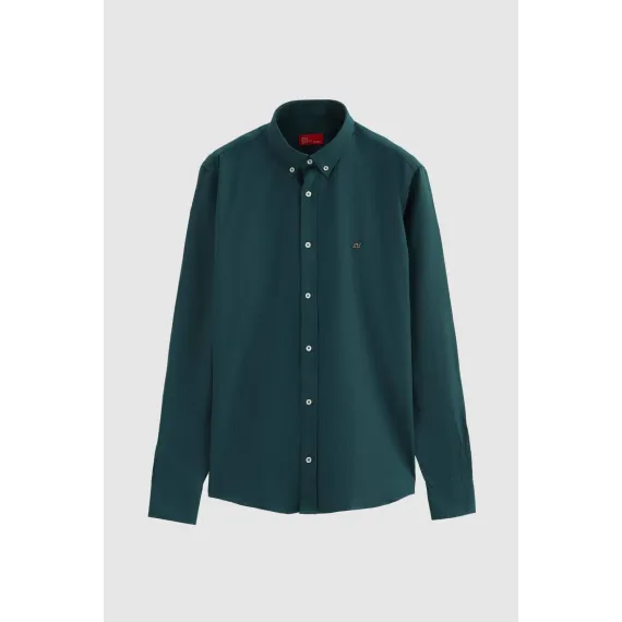 Мужская рубашка Slim Fit зеленого цвета с вышивкой, Oxford, без карманов D'S Damat, Цвет: Зеленый, Размер: S, изображение 5