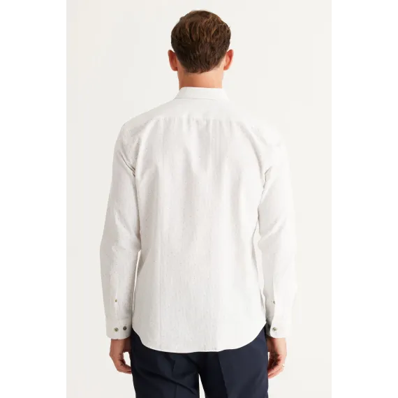 Мужская рубашка бело-хаки из хлопка Oxford, дышащая, Slim Fit, узкая, с итальянским воротником и принтом ALTINYILDIZ CLASSICS, Цвет: Белый, Размер: S, изображение 6
