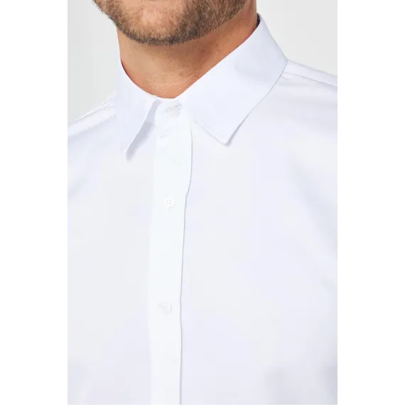 Мужская рубашка Slim Fit с длинным рукавом, без карманов, белая Tudors, Цвет: Белый, Размер: S, изображение 4