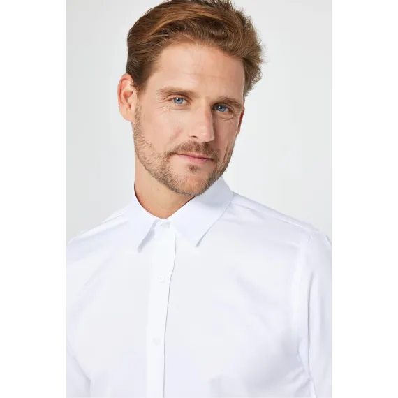 Мужская рубашка Slim Fit с длинным рукавом, без карманов, белая Tudors, Цвет: Белый, Размер: S, изображение 3