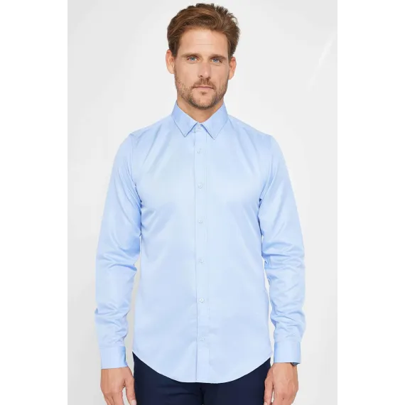 Мужская рубашка Slim Fit с длинным рукавом, без карманов, белая Tudors, Reňk: Açyk gök, Ölçeg: S, 2 image