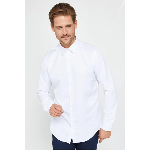Мужская рубашка Slim Fit с длинным рукавом, без карманов, белая Tudors, Цвет: Белый, Размер: S