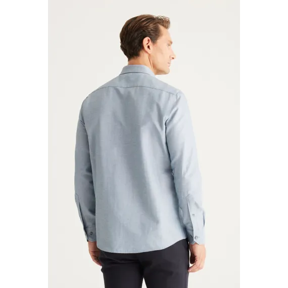 Мужская рубашка Oxford серая с пуговицами на воротнике, Slim Fit ALTINYILDIZ CLASSICS, Цвет: Серый, Размер: S, изображение 5