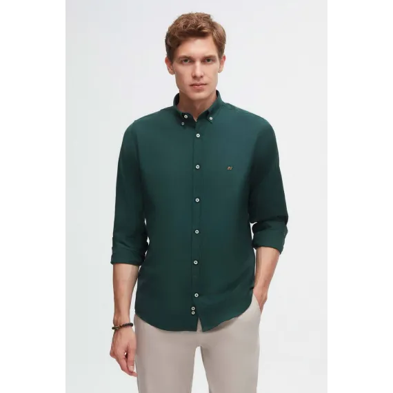Мужская рубашка Slim Fit зеленого цвета с вышивкой, Oxford, без карманов D'S Damat, Цвет: Зеленый, Размер: S