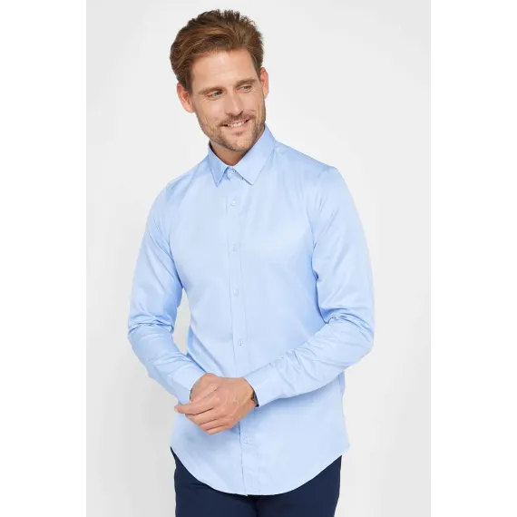 Мужская рубашка Slim Fit с длинным рукавом, без карманов, белая Tudors, Reňk: Açyk gök, Ölçeg: S