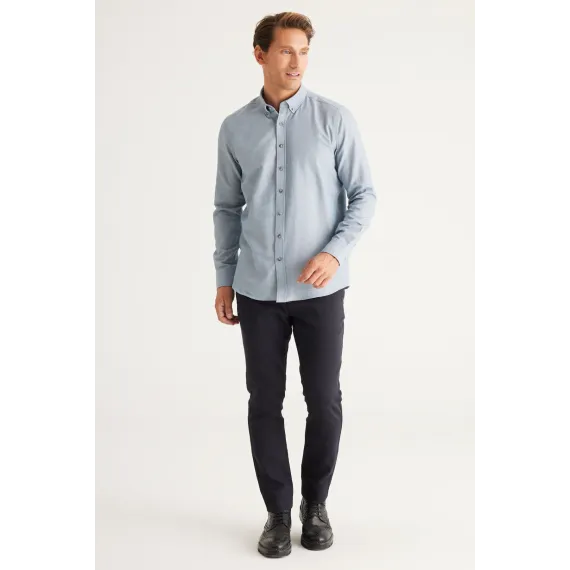 Мужская рубашка Oxford серая с пуговицами на воротнике, Slim Fit ALTINYILDIZ CLASSICS, Цвет: Серый, Размер: S, изображение 4