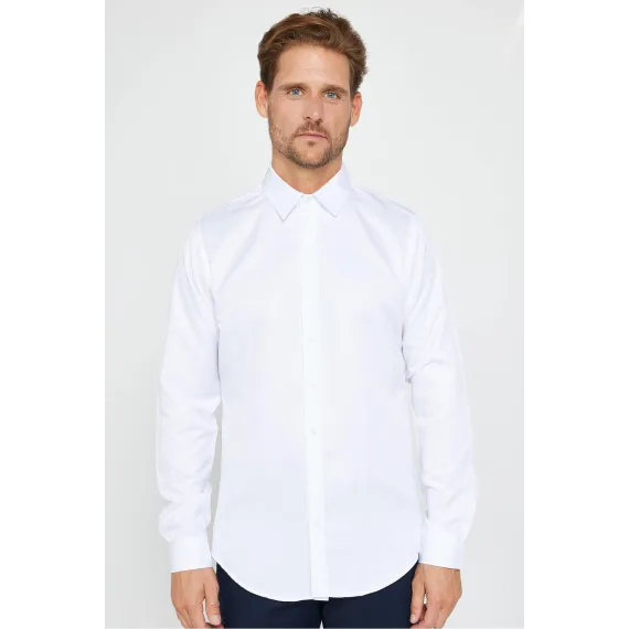 Мужская рубашка Slim Fit с длинным рукавом, без карманов, белая Tudors, Цвет: Белый, Размер: S, изображение 2