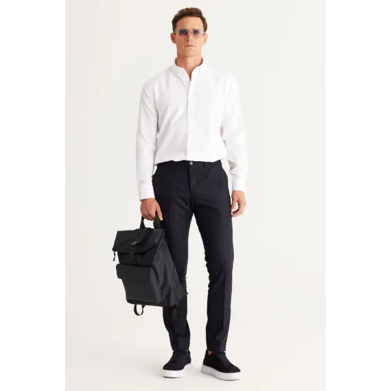 Мужская рубашка Oxford белая с пуговицами на воротнике, Slim Fit ALTINYILDIZ CLASSICS, Цвет: Белый, Размер: XL, изображение 3