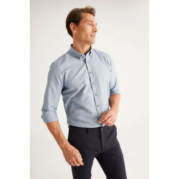 Мужская рубашка Oxford серая с пуговицами на воротнике, Slim Fit ALTINYILDIZ CLASSICS, Цвет: Серый, Размер: S