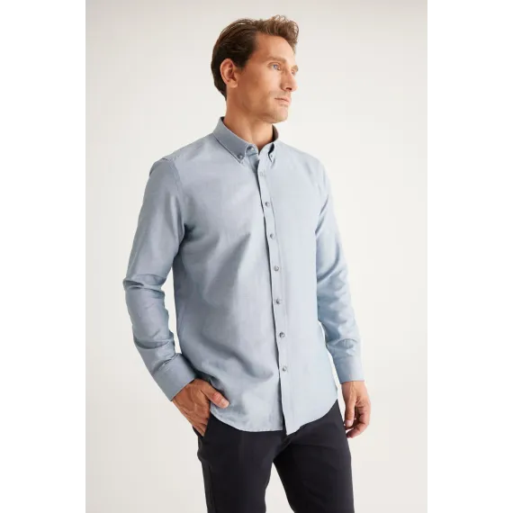 Мужская рубашка Oxford серая с пуговицами на воротнике, Slim Fit ALTINYILDIZ CLASSICS, Цвет: Серый, Размер: S, изображение 2