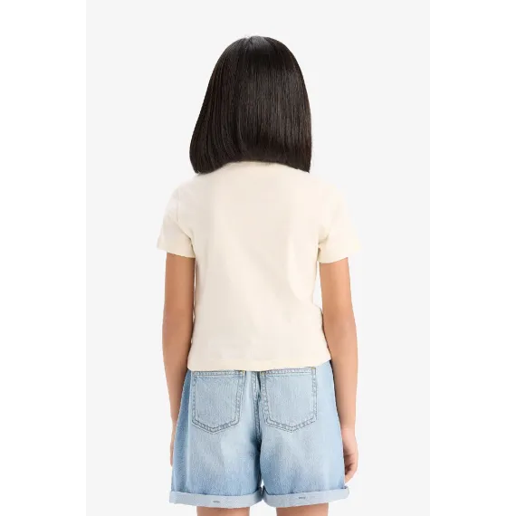 Детская футболка для девочки Slim Fit с круглым вырезом, базовый вариант DeFacto, Цвет: Экрю, Размер: 5-6 лет, изображение 5