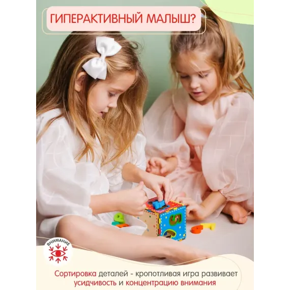 Деревянный сортер для малышей Alatoys "Волшебный кубик", 10 фигур Alatoys, изображение 5