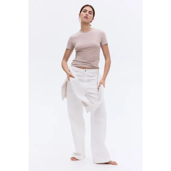 Футболка приталенная H&M, Цвет: Бежевый, Размер: XS, изображение 2