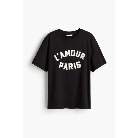 Футболка с принтом H&M, Цвет: Черный, Размер: XS