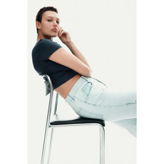 Футболка короткая микрофибра H&M, Цвет: Темно-синий, Размер: XS