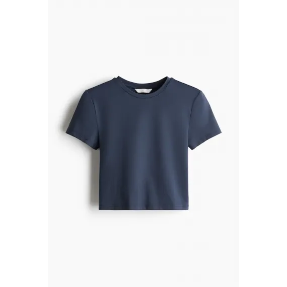 Футболка короткая микрофибра H&M, Цвет: Темно-синий, Размер: XXS, изображение 4