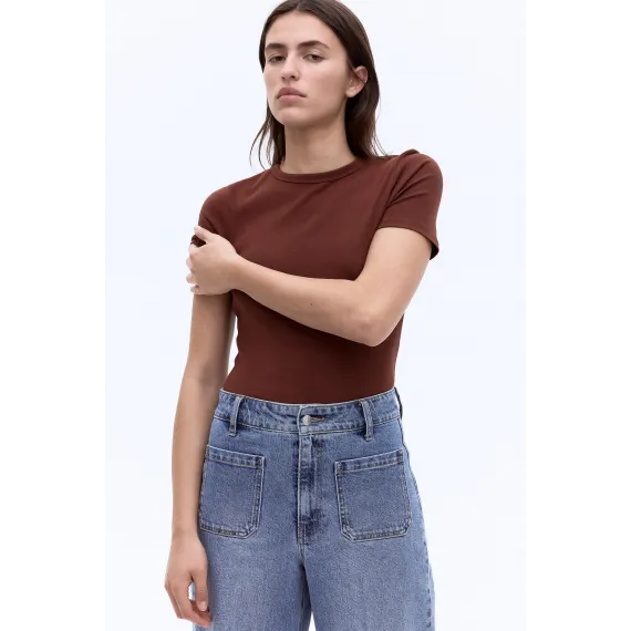 Футболка приталенная H&M, Цвет: Коричневый, Размер: XS, изображение 2