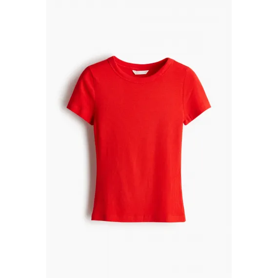 Футболка из модала с рибаной отделкой H&M, Цвет: Красный, Размер: XL, изображение 5