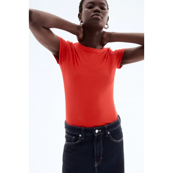 Футболка из модала с рибаной отделкой H&M, Reňk: Gyzyl, Ölçeg: M