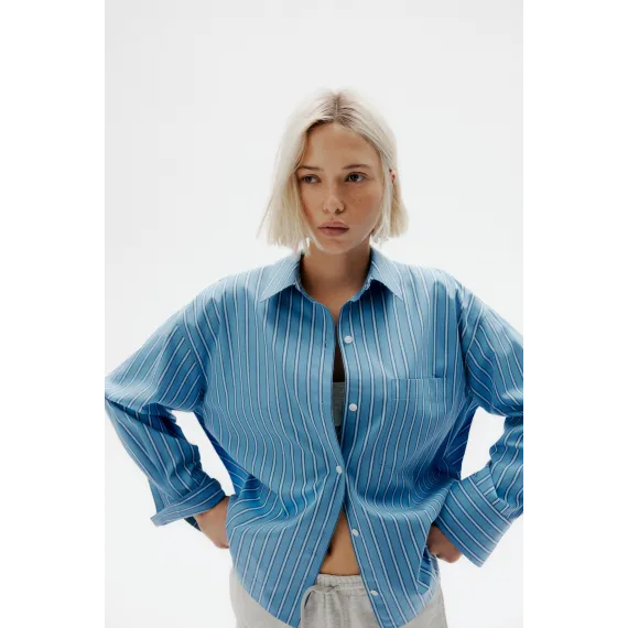 Рубашка оверсайз хлопковая H&M, Цвет: Синий, Размер: L - в интернет-магазине Туркменистана Wabrum Рубашка оверсайз хлопковая H&M, Цвет: Синий, Размер: L