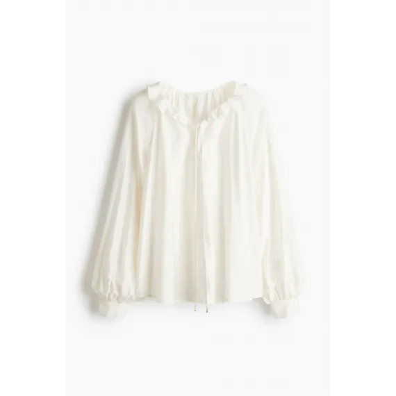 Блузка с воротником-рюш H&M, Reňk: Ak, Ölçeg: L, 6 image