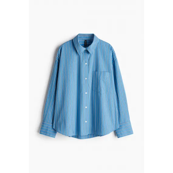 Рубашка оверсайз хлопковая H&M, Цвет: Синий, Размер: XXS, изображение 7