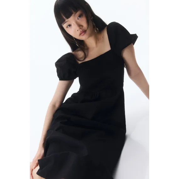 Платье с пышными рукавами и хлопком H&M, Цвет: Черный, Размер: XS - в интернет-магазине Туркменистана Wabrum Платье с пышными рукавами и хлопком H&M, Цвет: Черный, Размер: XS