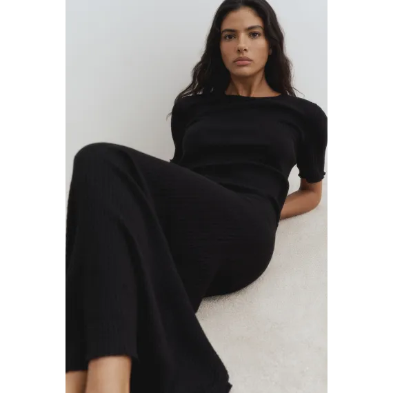 Платье футболка с резиновой вязкой H&M, Цвет: Черный, Размер: XXS