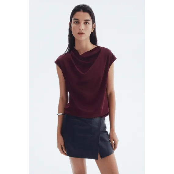 Блузка атласная с рукавом-колокол H&M, Цвет: Бордовый, Размер: XXL, изображение 3
