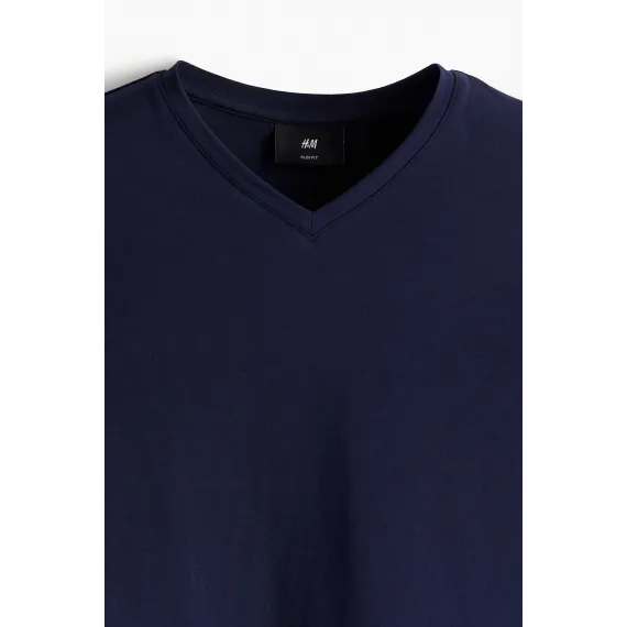 Футболка Slim Fit с V-образным вырезом H&M, Цвет: Темно-синий, Размер: S, изображение 8