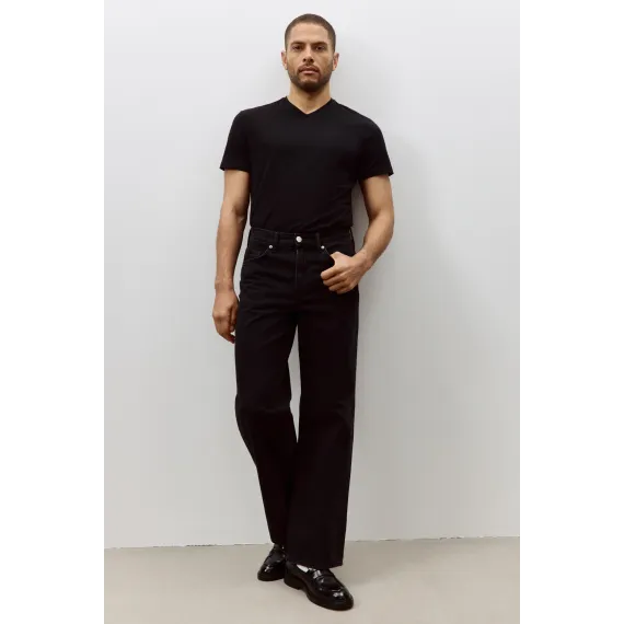 Футболка Slim Fit с V-образным вырезом H&M, Цвет: Черный, Размер: L