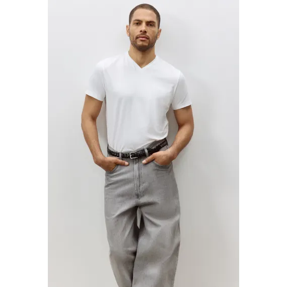 Футболка Slim Fit с V-образным вырезом H&M, Цвет: Белый, Размер: 2XL