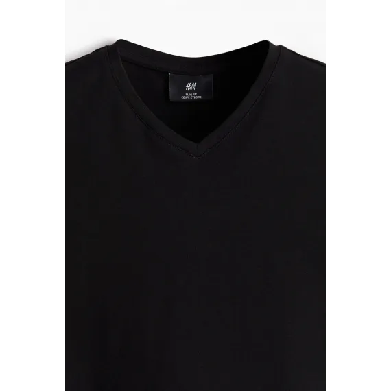 Футболка Slim Fit с V-образным вырезом H&M, Цвет: Черный, Размер: S, изображение 12