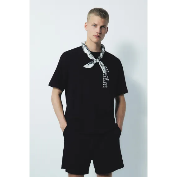 Футболка Loose Fit с принтом H&M, Цвет: Черный, Размер: S