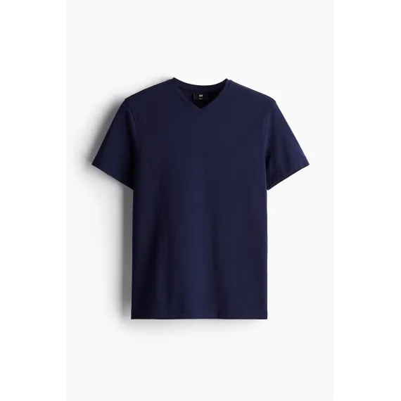 Футболка Slim Fit с V-образным вырезом H&M, Цвет: Темно-синий, Размер: S, изображение 6