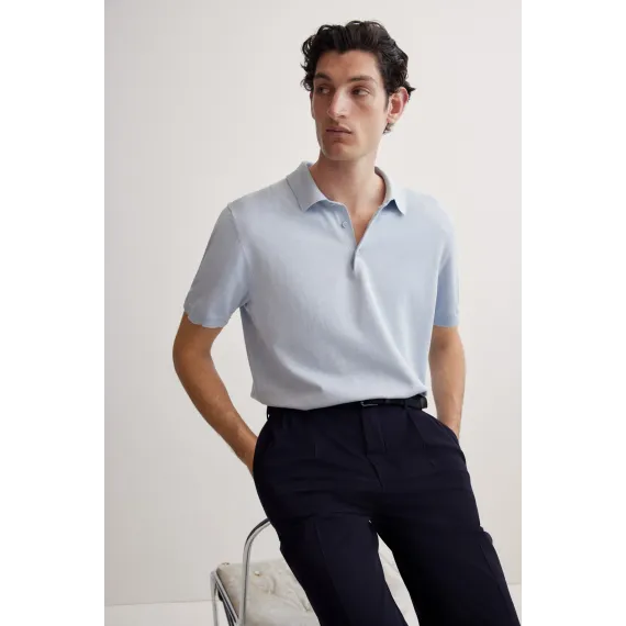 Футболка поло тонкая трикотажная Regular Fit H&M, Цвет: Синий, Размер: XS