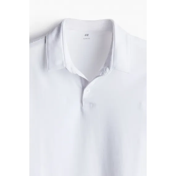 Футболка поло Slim Fit H&M, Цвет: Белый, Размер: S, изображение 11