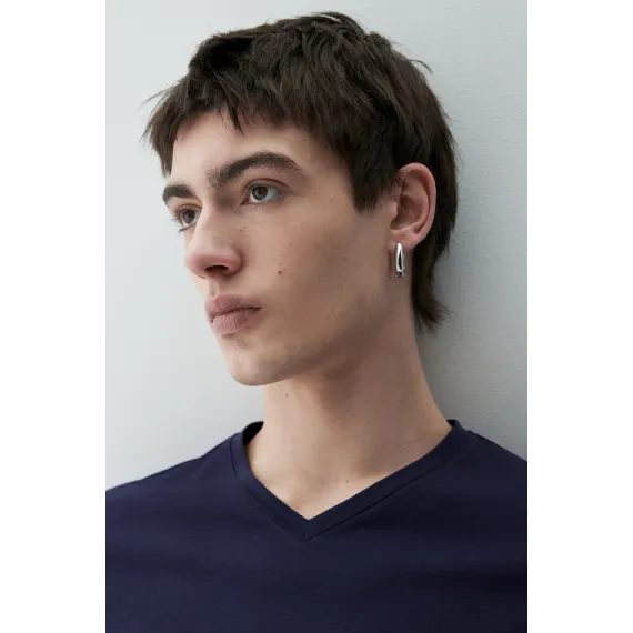 Футболка Slim Fit с V-образным вырезом H&M, Цвет: Темно-синий, Размер: S, изображение 5