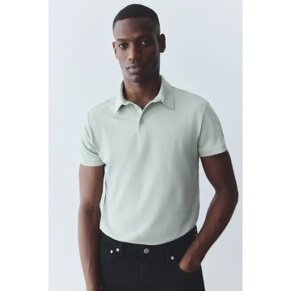 Футболка поло Slim Fit H&M, Цвет: Зеленый, Размер: S