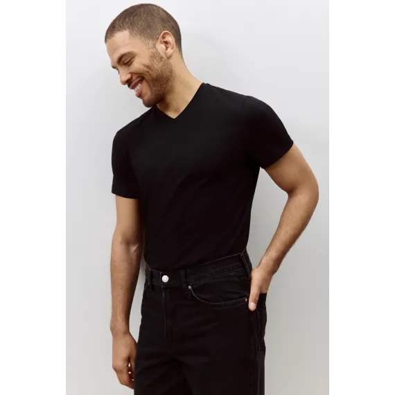 Футболка Slim Fit с V-образным вырезом H&M, Цвет: Черный, Размер: XL, изображение 3