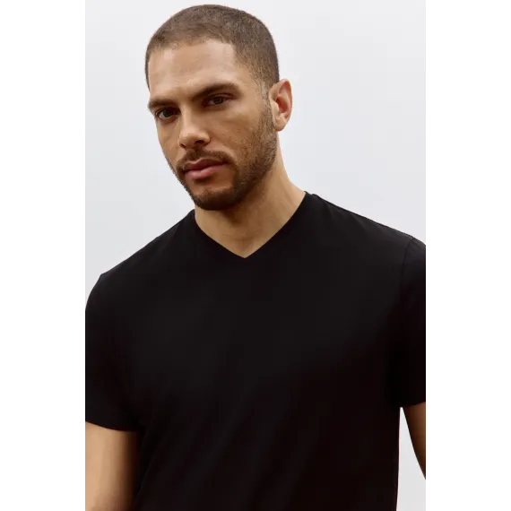 Футболка Slim Fit с V-образным вырезом H&M, Цвет: Черный, Размер: M, изображение 2