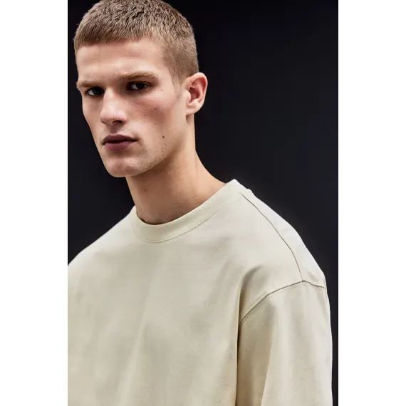 Свитер мужской свободного кроя с длинными рукавами H&M, Цвет: Бежевый, Размер: L, изображение 2